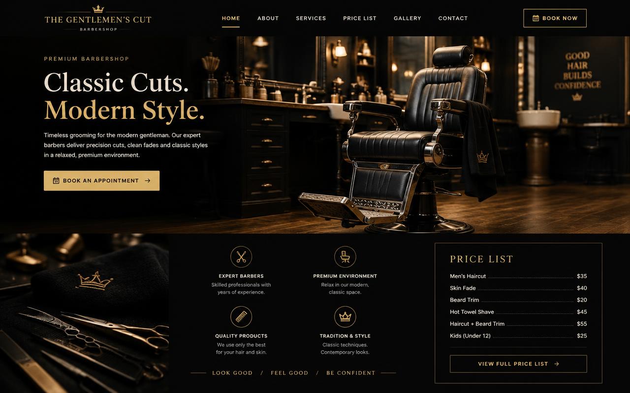 Demo-ontwerp: Premium barbershopwebsite