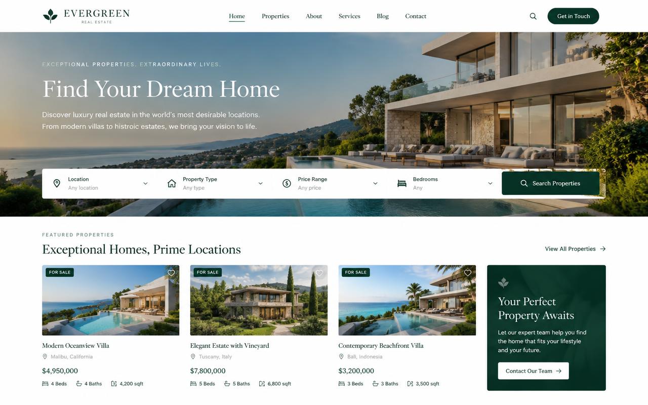 Demo-ontwerp: Vastgoedwebsite